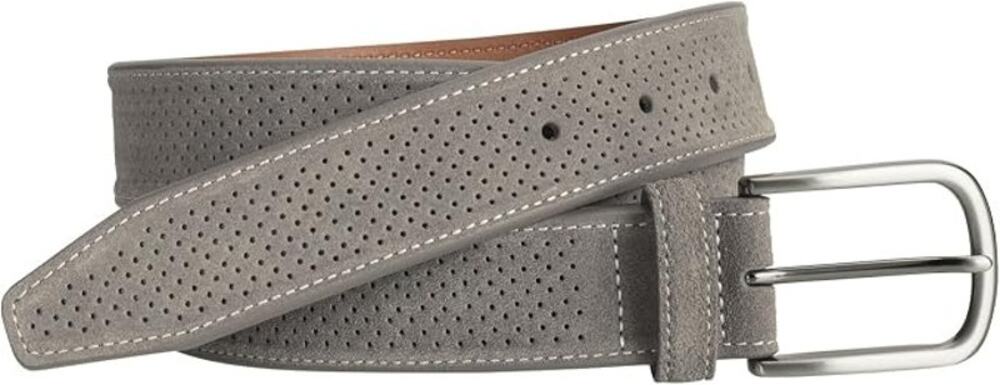 Johnston & Murphy Men's 38 Gray Brown Perfed Suede Leather Belt Luxury A16-6
